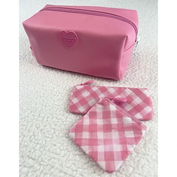 (NWT) BATH & BODY WORKS • 3-Piece Pink/White Faux Leather Cosmetic Travel Set - Picture 2 of 15